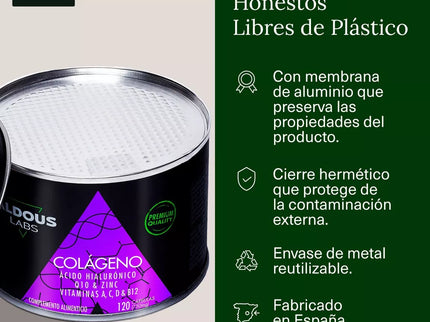 Collagène hydrolysé avec acide hyaluronique, coenzyme Q10, zinc et vitamines Aldous | 120 Gélules