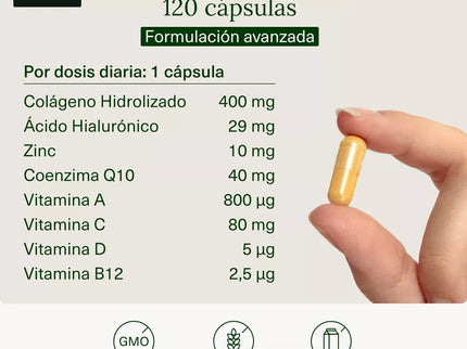 Collagène hydrolysé avec acide hyaluronique, coenzyme Q10, zinc et vitamines Aldous | 120 Gélules