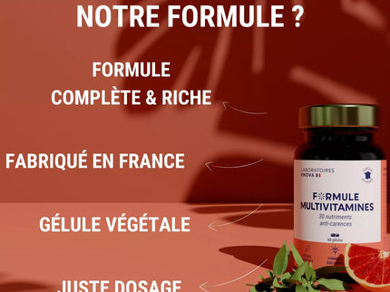 MULTIVITAMINES et Minéraux 30 Nutriments | Vitamine A B C D E K, Quercetine, Magnesium, Zinc, Coenzyme Q10, Selenium | Complement Alimentaire | Fabriqué en France | 60 gélules
