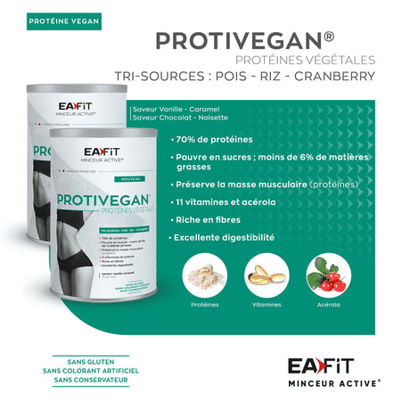 EAFIT PROTIVEGAN Protéines Végétales Saveur Vanille Caramel - 450g