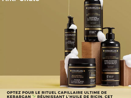 Kerargan - Ensemble Anti-Chute Shampoing, Après-shampoing, Masque & Sérum à l’Huile de Ricin - 3x500ml + 100ml