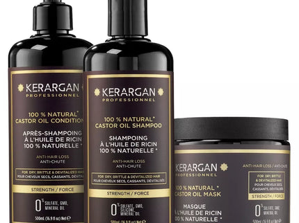 Kerargan - Duo Anti-Chute Shampoing, Après-shampoing & Masque Huile de Ricin - 2x500ml