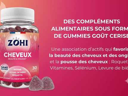 Zohi - Complément Alimentaire Cheveux parfum cerise, Pilulier 30 jours 180g