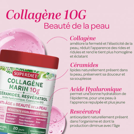 SUPERDIET COLLAGÈNE MARIN 10G Anti-Âge et Beauté de la Peau Arôme Vanille - 210g